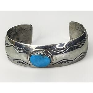 Navajo Chez Tsosie Natural Turquoise Sterling Silver Cuff Bracelet - Signed CCT